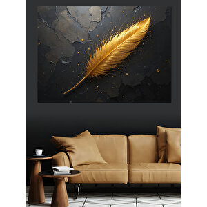 Altın Metalik Tüy Dekoratif Kanvas - Mdf Ahşap Tablo 70x100 cm