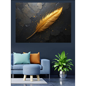 Altın Metalik Tüy Dekoratif Kanvas - Mdf Ahşap Tablo
