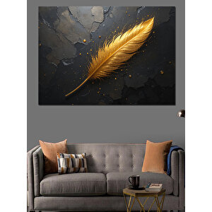 Altın Metalik Tüy Dekoratif Kanvas - Mdf Ahşap Tablo