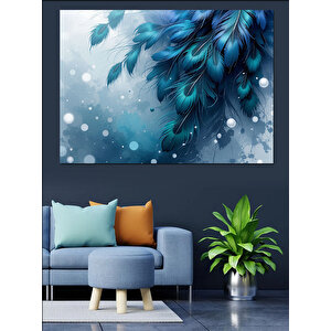Mavi Tüy Detaylı Kompozisyon Dekoratif Kanvas - Mdf Ahşap Tablo