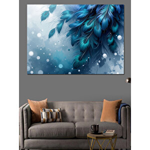 Mavi Tüy Detaylı Kompozisyon Dekoratif Kanvas - Mdf Ahşap Tablo 50x70 cm
