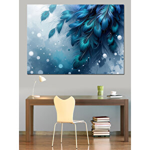 Mavi Tüy Detaylı Kompozisyon Dekoratif Kanvas - Mdf Ahşap Tablo 50x70 cm