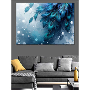 Mavi Tüy Detaylı Kompozisyon Dekoratif Kanvas - Mdf Ahşap Tablo 50x70 cm