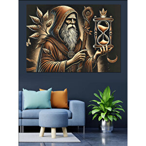 Bilge Yaşlı Adam Ve Kum Saati Dekoratif Kanvas - Mdf Ahşap Tablo 100x140 cm