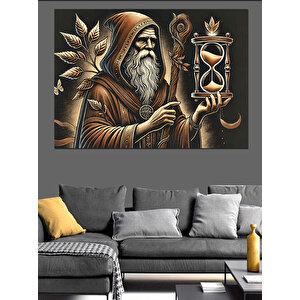 Bilge Yaşlı Adam Ve Kum Saati Dekoratif Kanvas - Mdf Ahşap Tablo