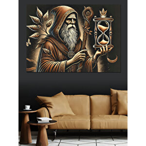 Bilge Yaşlı Adam Ve Kum Saati Dekoratif Kanvas - Mdf Ahşap Tablo