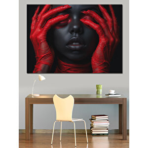 Kırmızı Eldivenli Kadın Dekoratif Kanvas - Mdf Ahşap Tablo 70x100 cm