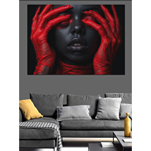 Kırmızı Eldivenli Kadın Dekoratif Kanvas - Mdf Ahşap Tablo 70x100 cm