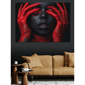 Kırmızı Eldivenli Kadın Dekoratif Kanvas - Mdf Ahşap Tablo 70x100 cm