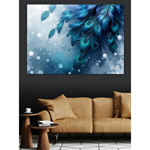 Mavi Tüy Detaylı Kompozisyon Dekoratif Kanvas - Mdf Ahşap Tablo