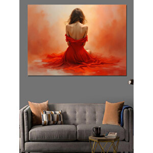 Kırmızı Elbiseli Kadın Dekoratif Kanvas - Mdf Ahşap Tablo 100x140 cm