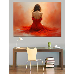 Kırmızı Elbiseli Kadın Dekoratif Kanvas - Mdf Ahşap Tablo 100x140 cm