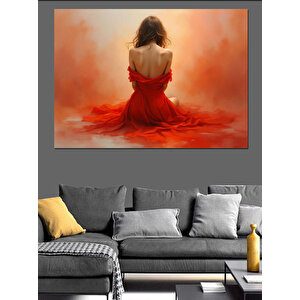 Kırmızı Elbiseli Kadın Dekoratif Kanvas - Mdf Ahşap Tablo