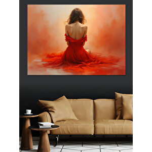 Kırmızı Elbiseli Kadın Dekoratif Kanvas - Mdf Ahşap Tablo