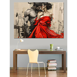 Tutkulu Kırmızı Kadın Ve Adam Dekoratif Kanvas - Mdf Ahşap Tablo