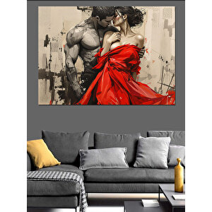 Tutkulu Kırmızı Kadın Ve Adam Dekoratif Kanvas - Mdf Ahşap Tablo