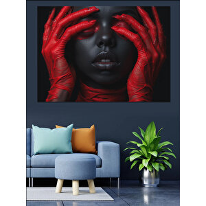 Kırmızı Eldivenli Kadın Dekoratif Kanvas - Mdf Ahşap Tablo