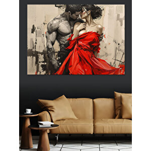 Tutkulu Kırmızı Kadın Ve Adam Dekoratif Kanvas - Mdf Ahşap Tablo 100x140 cm