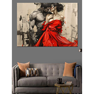 Tutkulu Kırmızı Kadın Ve Adam Dekoratif Kanvas - Mdf Ahşap Tablo 100x140 cm