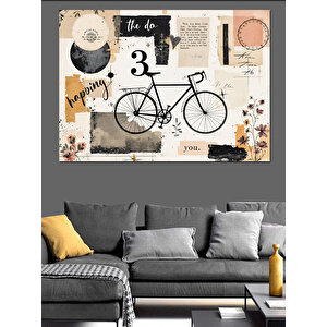 Beyaz Bisiklet Ve Kolaj Dekoratif Kanvas - Mdf Ahşap Tablo