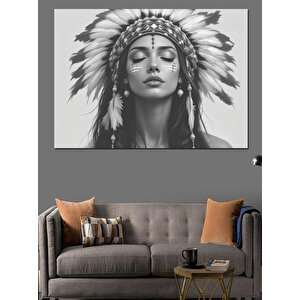 Siyah Beyaz Kızılderili Kadın Dekoratif Kanvas - Mdf Ahşap Tablo 35x50 cm