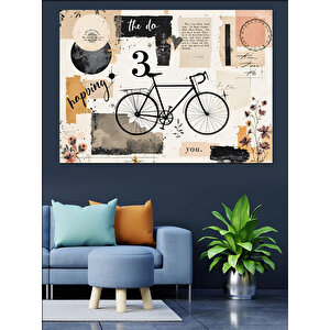 Beyaz Bisiklet Ve Kolaj Dekoratif Kanvas - Mdf Ahşap Tablo 70x100 cm