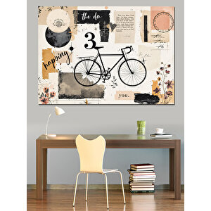Beyaz Bisiklet Ve Kolaj Dekoratif Kanvas - Mdf Ahşap Tablo 70x100 cm