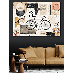 Beyaz Bisiklet Ve Kolaj Dekoratif Kanvas - Mdf Ahşap Tablo