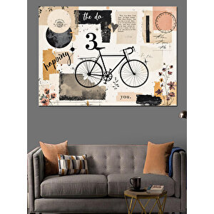 Beyaz Bisiklet Ve Kolaj Dekoratif Kanvas - Mdf Ahşap Tablo 100x140 cm