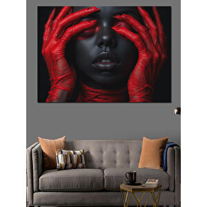 Kırmızı Eldivenli Kadın Dekoratif Kanvas - Mdf Ahşap Tablo