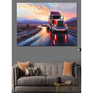 Yağmur Altında Kırmızı Tır Dekoratif Kanvas - Mdf Ahşap Tablo 35x50 cm