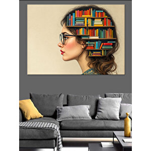 Kitap Saçlı Kadın Silueti Dekoratif Kanvas - Mdf Ahşap Tablo 25x35 cm