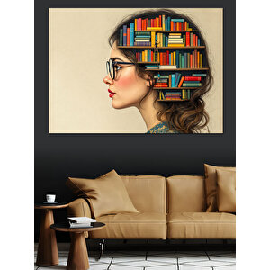 Kitap Saçlı Kadın Silueti Dekoratif Kanvas - Mdf Ahşap Tablo 25x35 cm