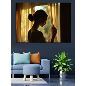 Pencerede Dalgın Genç Kadın Dekoratif Kanvas - Mdf Ahşap Tablo 70x100 cm