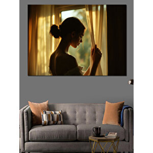 Pencerede Dalgın Genç Kadın Dekoratif Kanvas - Mdf Ahşap Tablo 70x100 cm