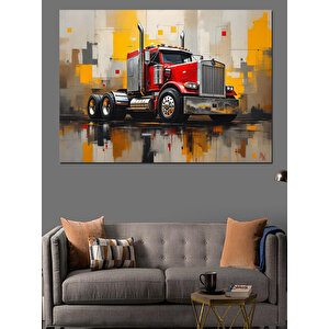 Sanatsal Büyük Kırmızı Tır Dekoratif Kanvas - Mdf Ahşap Tablo 50x70 cm
