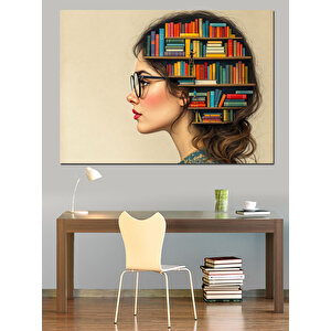 Kitap Saçlı Kadın Silueti Dekoratif Kanvas - Mdf Ahşap Tablo 100x140 cm