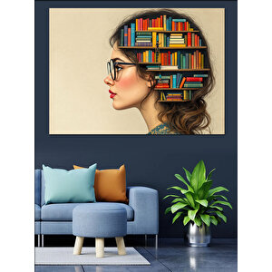 Kitap Saçlı Kadın Silueti Dekoratif Kanvas - Mdf Ahşap Tablo