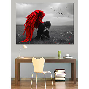 Kırmızı Kanatlı Melek Figürü Dekoratif Kanvas - Mdf Ahşap Tablo 70x100 cm