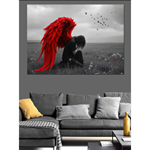 Kırmızı Kanatlı Melek Figürü Dekoratif Kanvas - Mdf Ahşap Tablo 70x100 cm