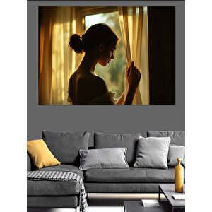 Pencerede Dalgın Genç Kadın Dekoratif Kanvas - Mdf Ahşap Tablo