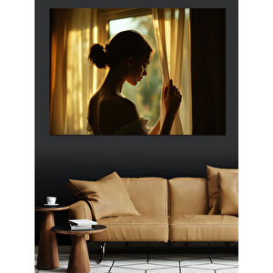 Pencerede Dalgın Genç Kadın Dekoratif Kanvas - Mdf Ahşap Tablo