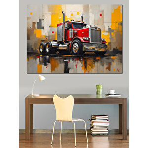 Sanatsal Büyük Kırmızı Tır Dekoratif Kanvas - Mdf Ahşap Tablo 100x140 cm