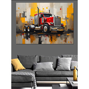 Sanatsal Büyük Kırmızı Tır Dekoratif Kanvas - Mdf Ahşap Tablo 100x140 cm