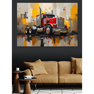 Sanatsal Büyük Kırmızı Tır Dekoratif Kanvas - Mdf Ahşap Tablo