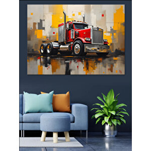Sanatsal Büyük Kırmızı Tır Dekoratif Kanvas - Mdf Ahşap Tablo