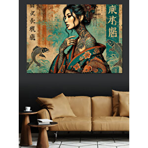 Geleneksel Japon Kadın Dekoratif Kanvas - Mdf Ahşap Tablo 25x35 cm
