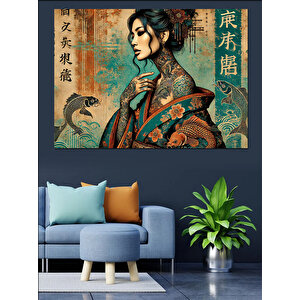 Geleneksel Japon Kadın Dekoratif Kanvas - Mdf Ahşap Tablo 25x35 cm