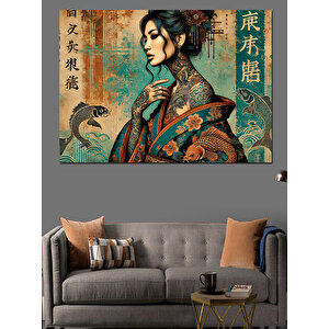 Geleneksel Japon Kadın Dekoratif Kanvas - Mdf Ahşap Tablo 35x50 cm