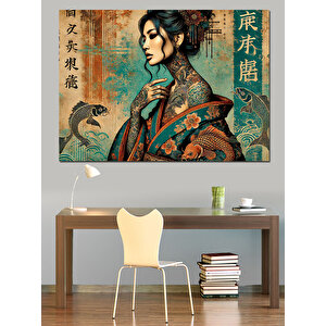 Geleneksel Japon Kadın Dekoratif Kanvas - Mdf Ahşap Tablo